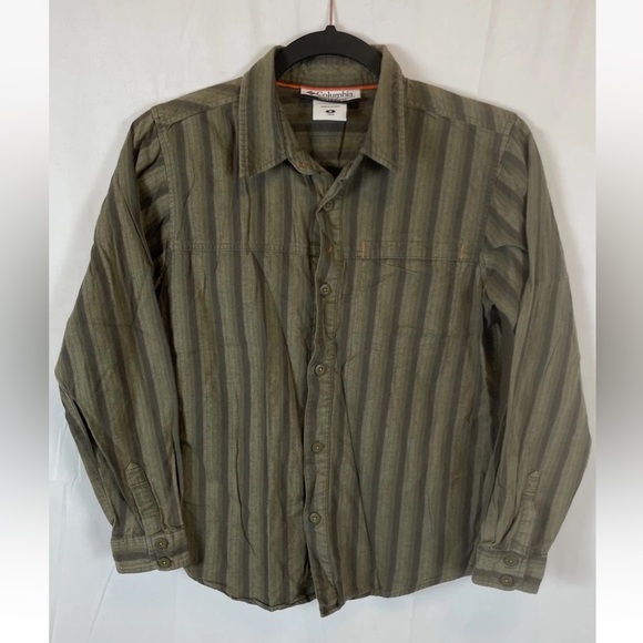 Columbia Youth Boys Longe Sleeve‎ Striped Camp Shirt Green size M Outdoors PFG - Picture 2 of 16